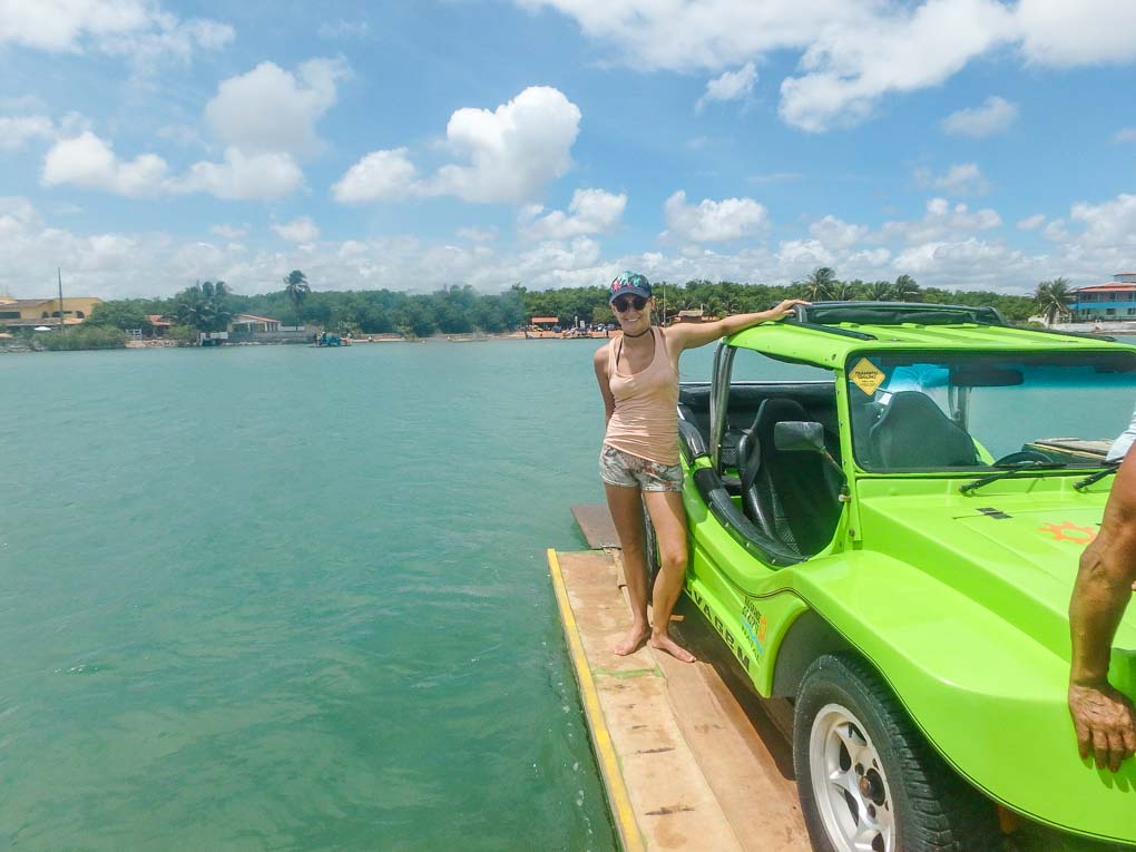 Crossing the river on our dune buggy