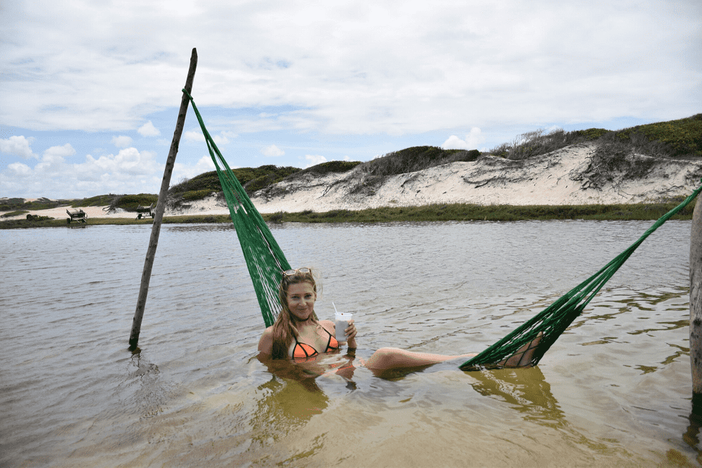 Bailey sits in a hammok in Natal, Brazil