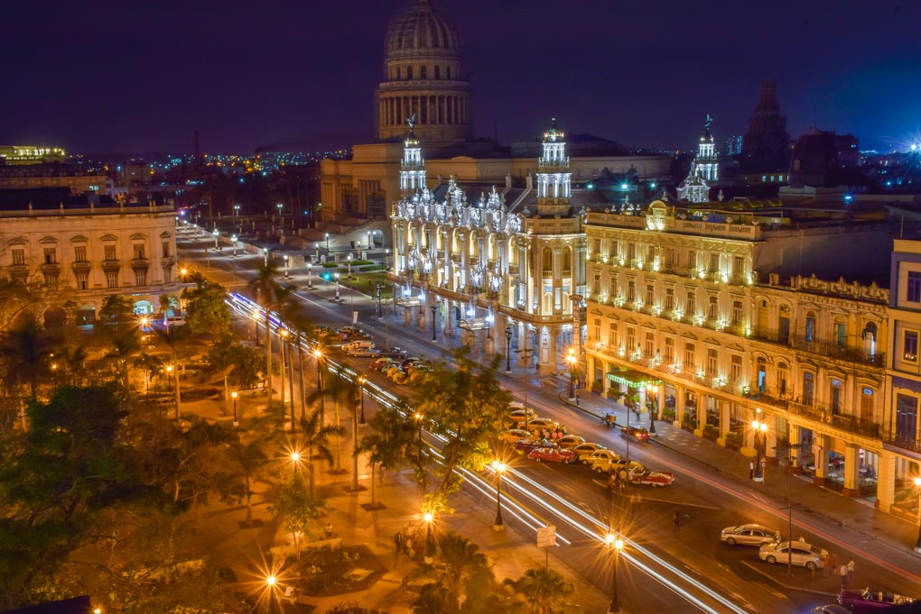 Old Havana from above at night time