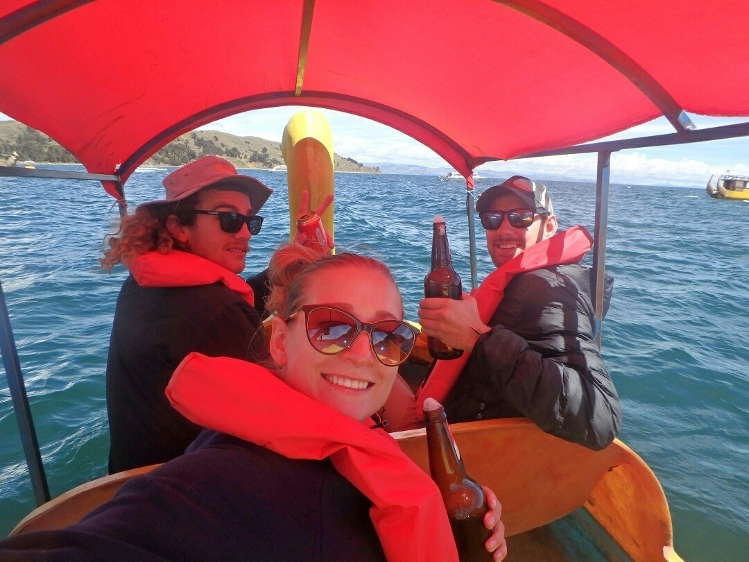 On a paddle boat on the lake in Bolivia