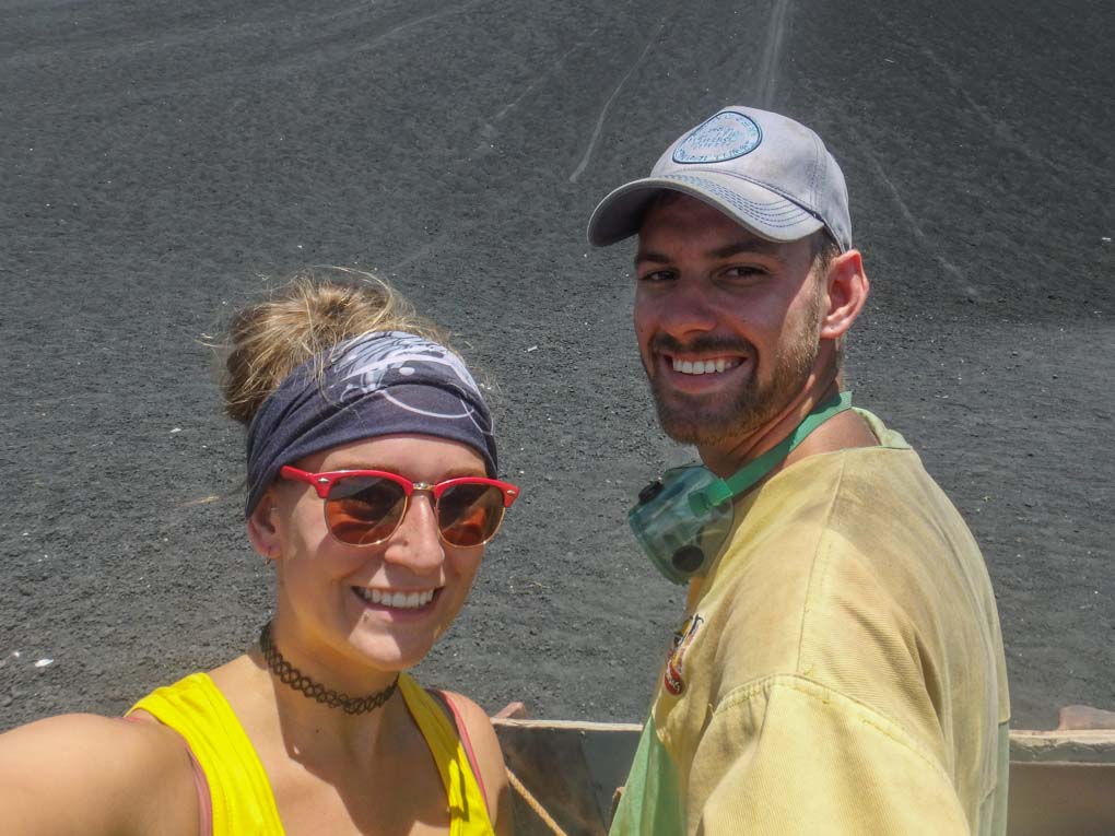 Bailey and Daniel take a selfie after sliding down the Cerro Negro Volcano in Nicaragua