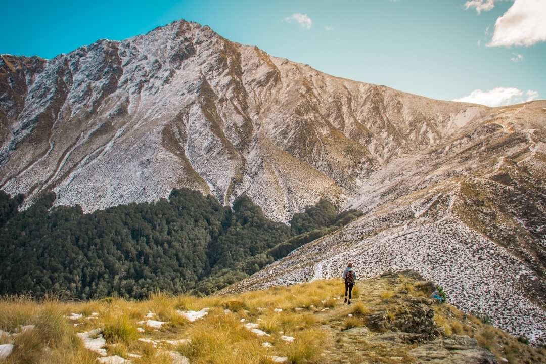 Heading towards the summit of Ben Lomond Mountain while hiking in Queenstown, New Zealand