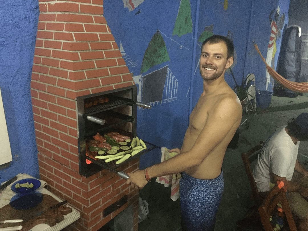cooking in an outdoor hostel kitchen