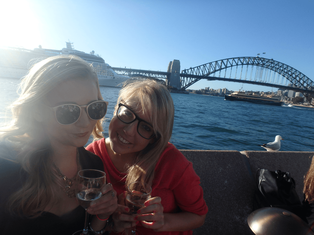 drinking wine at the opera bar