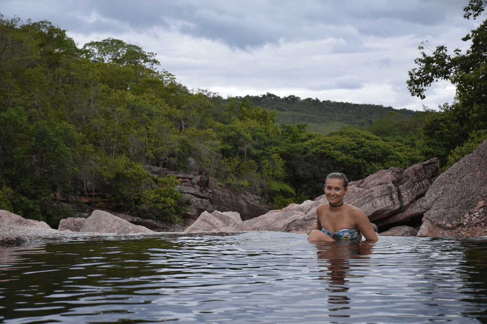 Bailey sitting in a natural pool in Chapada Diamantina National Park, in the Northeast Brazil region