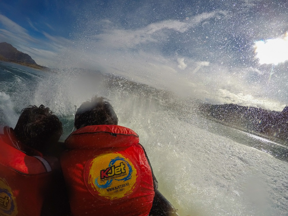 getting splashed on a high speed boat ride in Queenstown