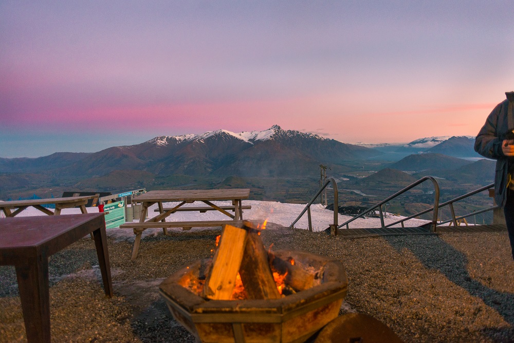 The outdoor fire pit at Heidi's Hut, Queenstown