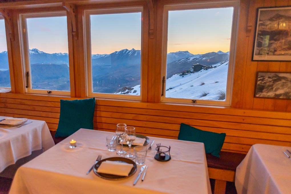 The tables in Heidi's Hut with amazing views of the mountains