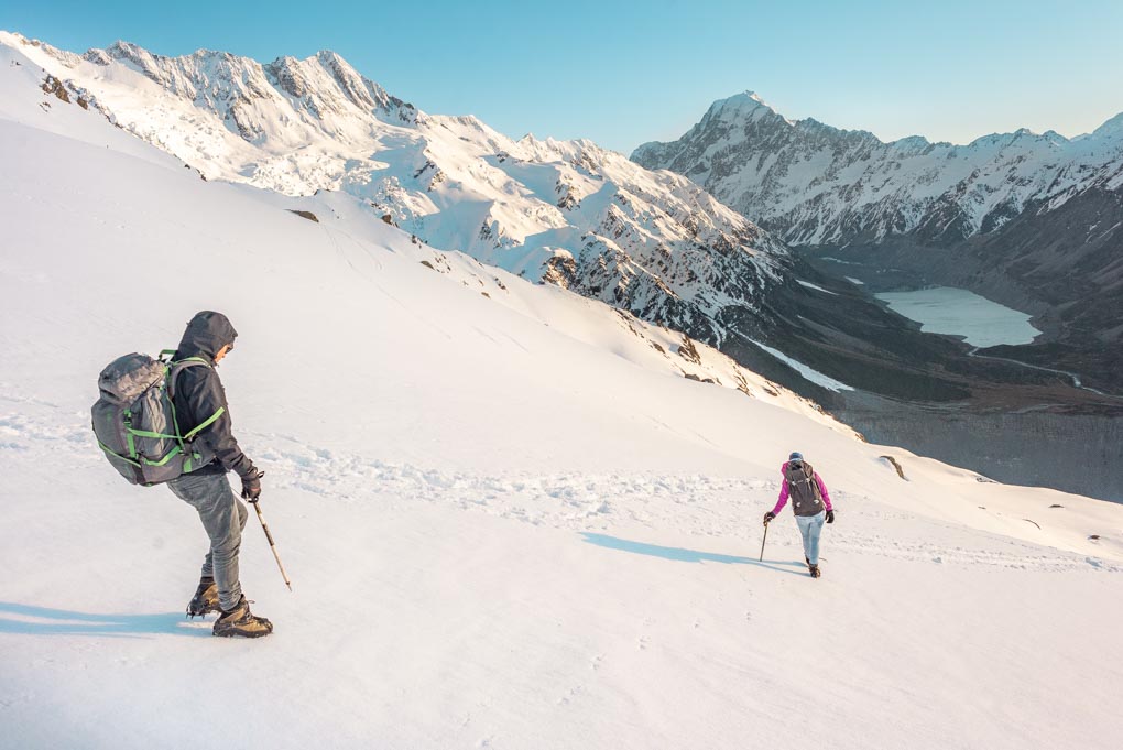Heading down from the Mueller Hut to the Mount Cook Village