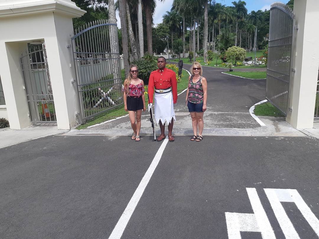at the presidents house in fiji with the guard