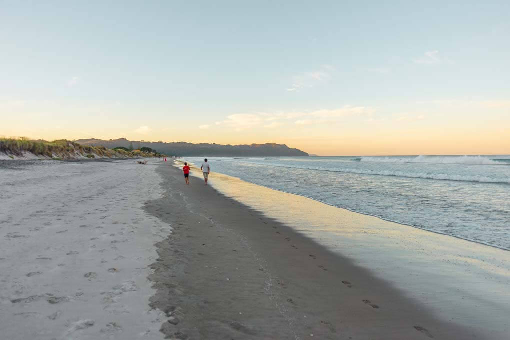 Waihi Beach in the Bay of Plenty, New Zealand at sunset