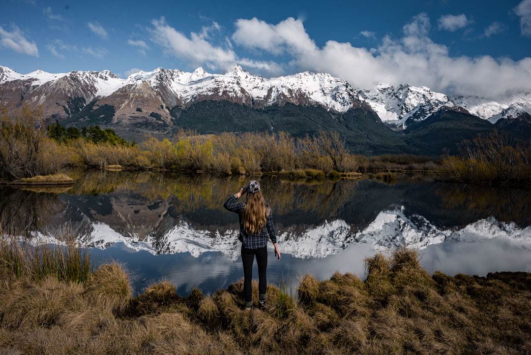 One of the best stops on a New Zealand road trip is mirror lakes