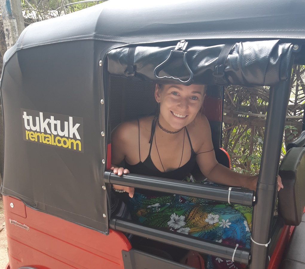 bailey riding in a Tuk-tuk in Sri Lanka