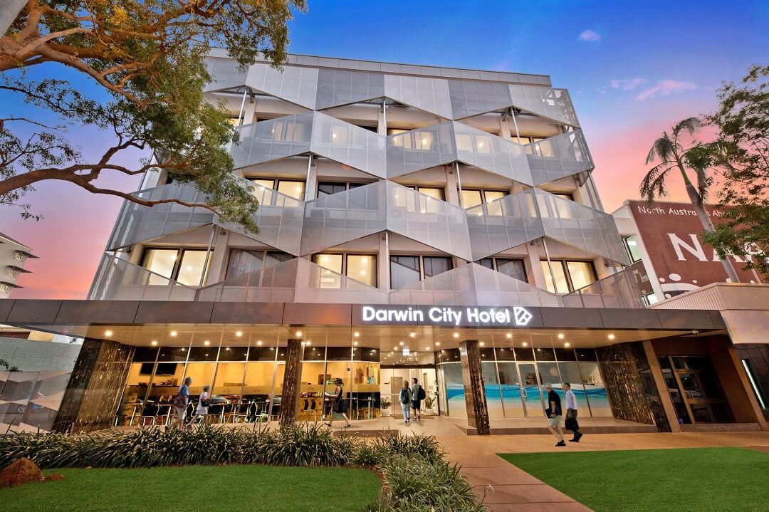 the outside of the Darwin City Hotel