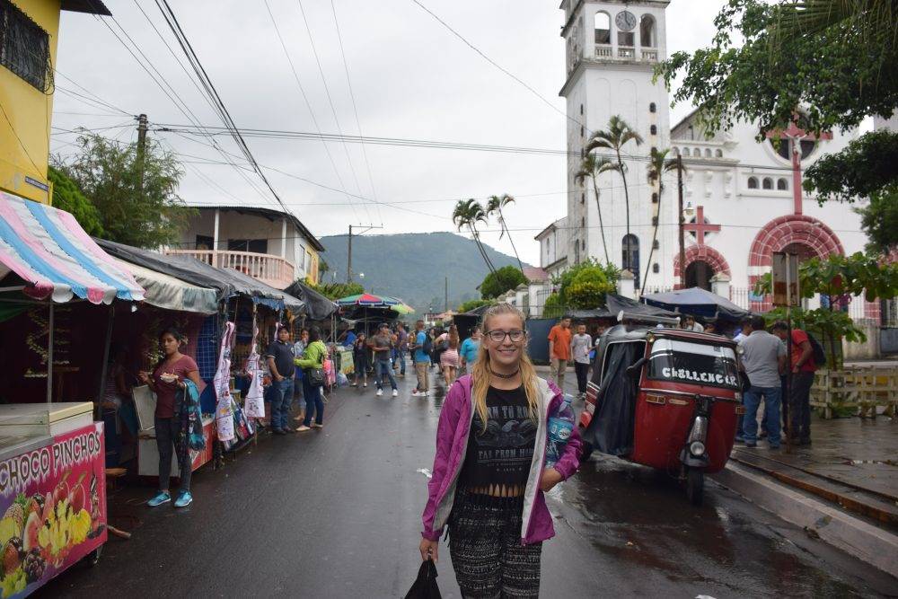 bailey walking in Juayua in the Ruta de las Flores