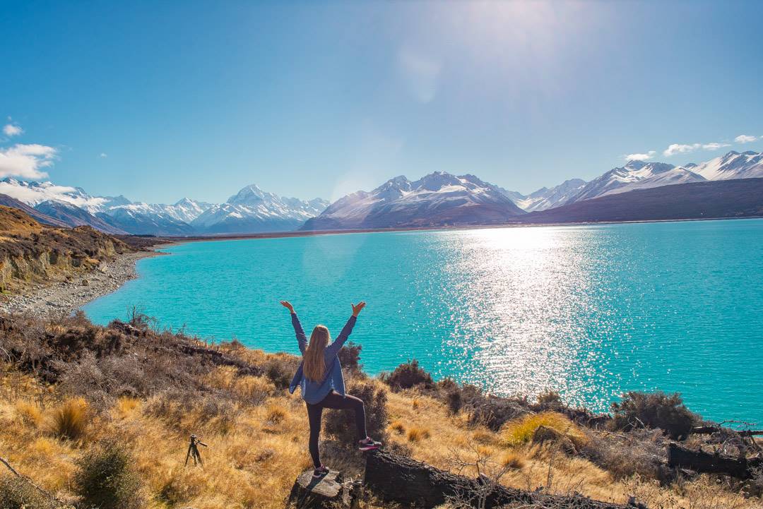 Road tripping through Mount cook in our campervan rental car