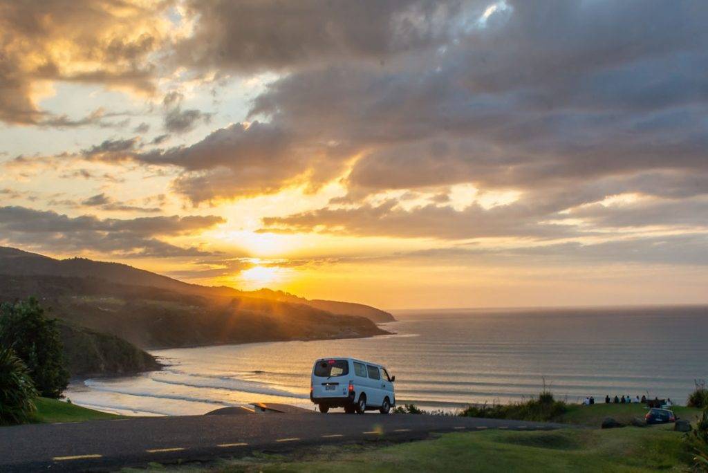 sunset and van in new zealand