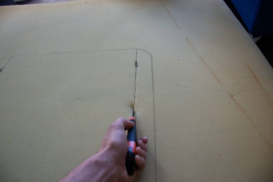 sewing the mattress in our van