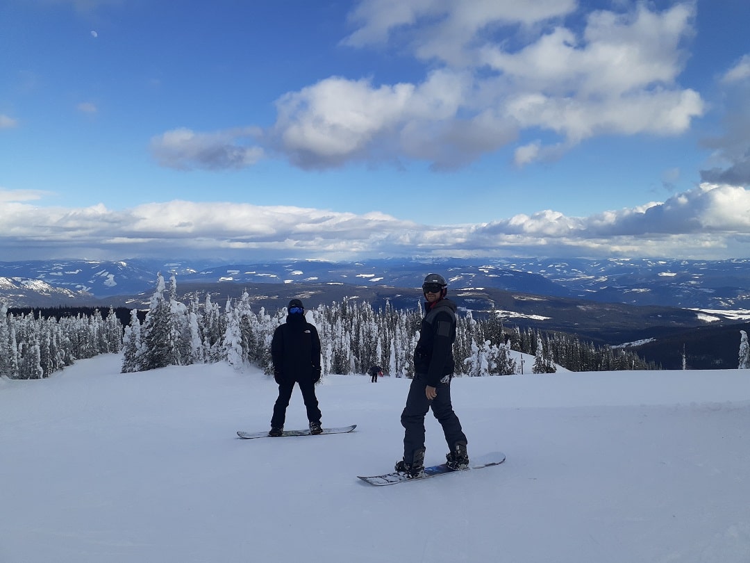 two snowboarders at SilverStar Mountain Resort near Vernon, BC
