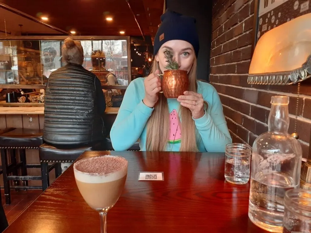 drinking a moscow mule at Monashee Spirits