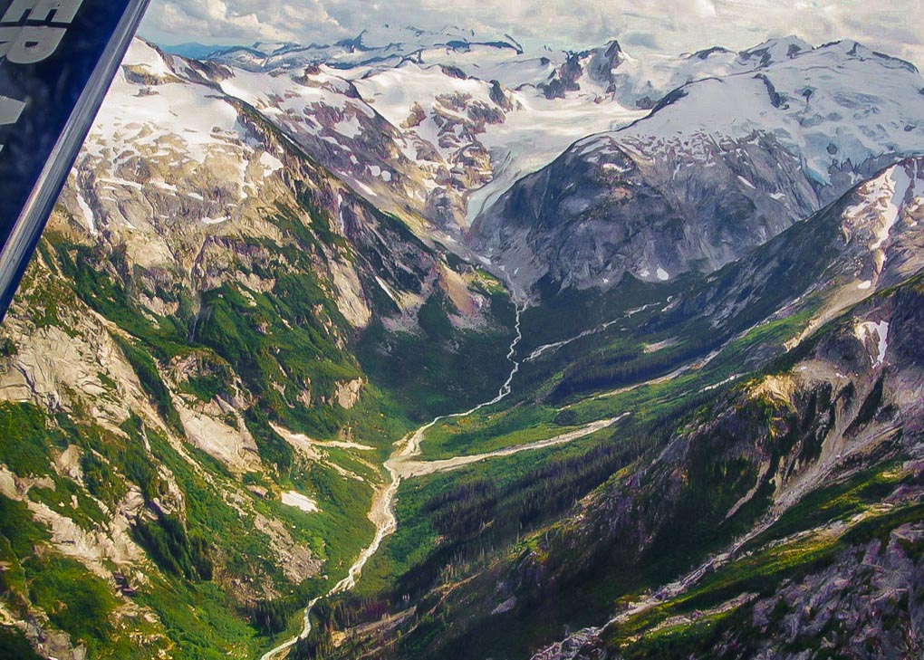 The views of a valley near Whistler, BC on our float plane scenic flight