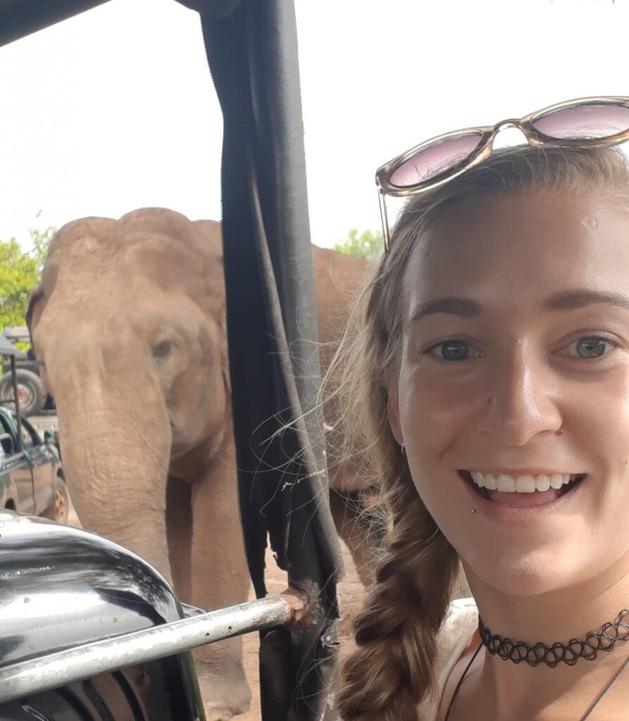 Selflie with an elephant in Udawalawe National Park, Sri Lanka