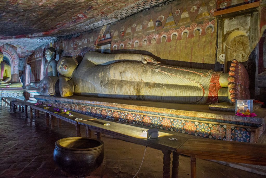 A laying buddha in the cave temples in Sri Lanka