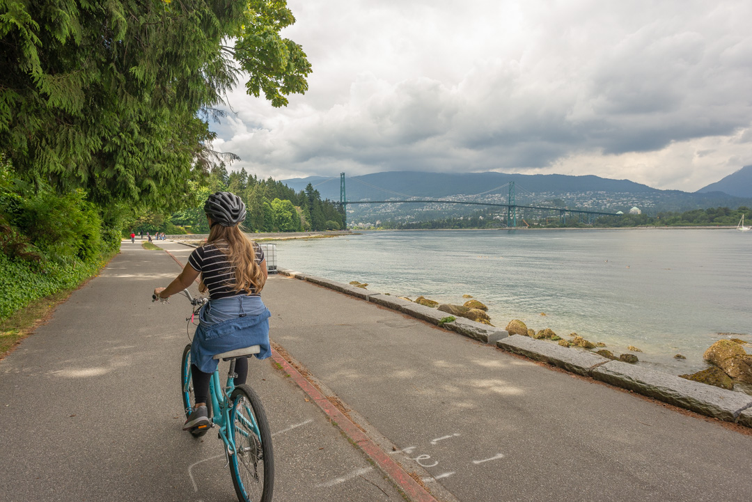 Biking the sea wall in Stanley Park, Vancouver