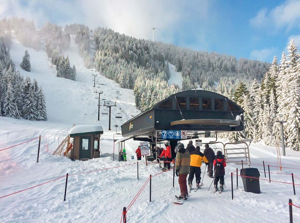 Lining up at the ski lift at Grouse Mountain