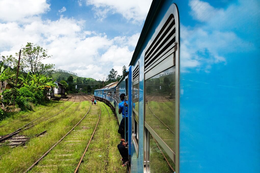riding on a train near Kandy, Sri Lanka