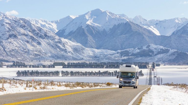 A motorhome drives from Christchurch to Queenstown