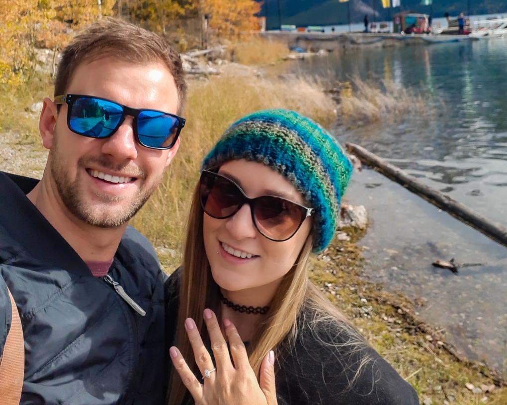 Taking a selfie while Bailey shows off her engagement ring