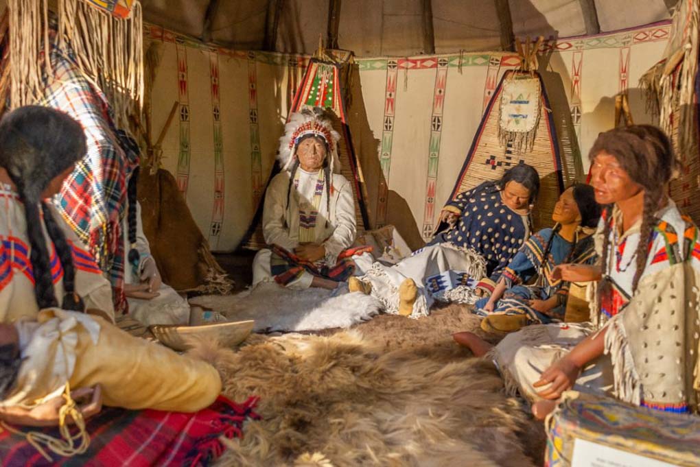 A display of the Buffalo Nations people in a tent at the Buffalo Nations Museum in Banff