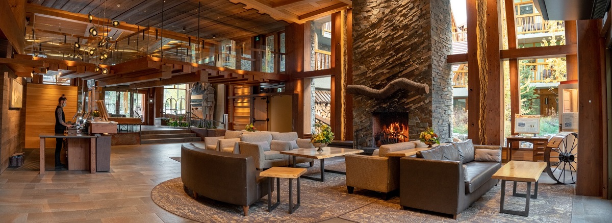 the lobby of Moose Hotel and Suites in Banff