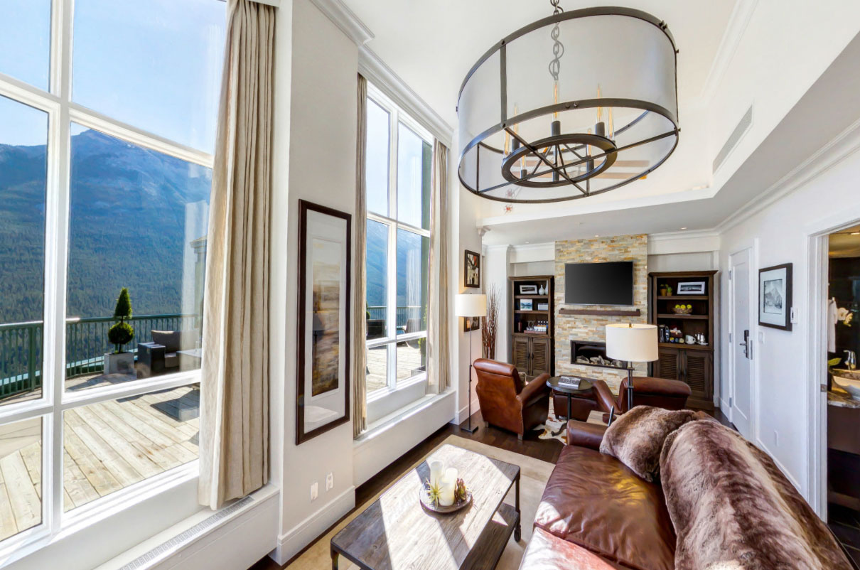 the inside of the infinity suite at the Rimrock Hotel in Banff