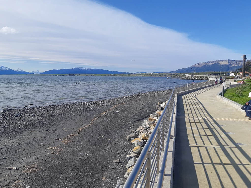 The waterfront boardwalk in Puerto Natales, Chile