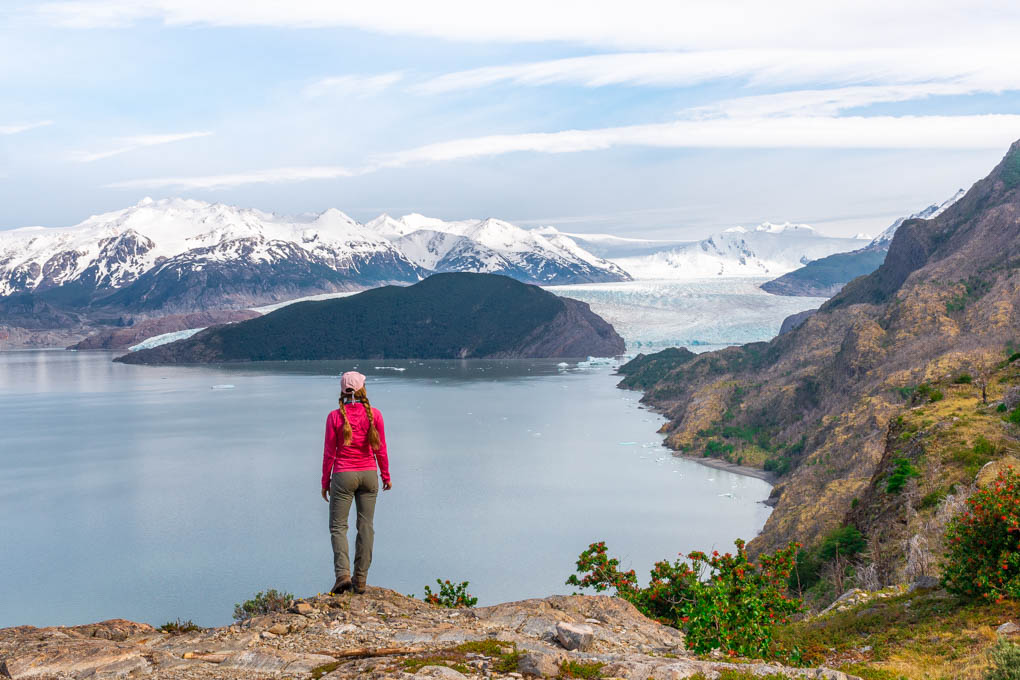 Bailey looking over the Grey Glacier on the torres del Paine W Trek from Puerto Natales, Chile