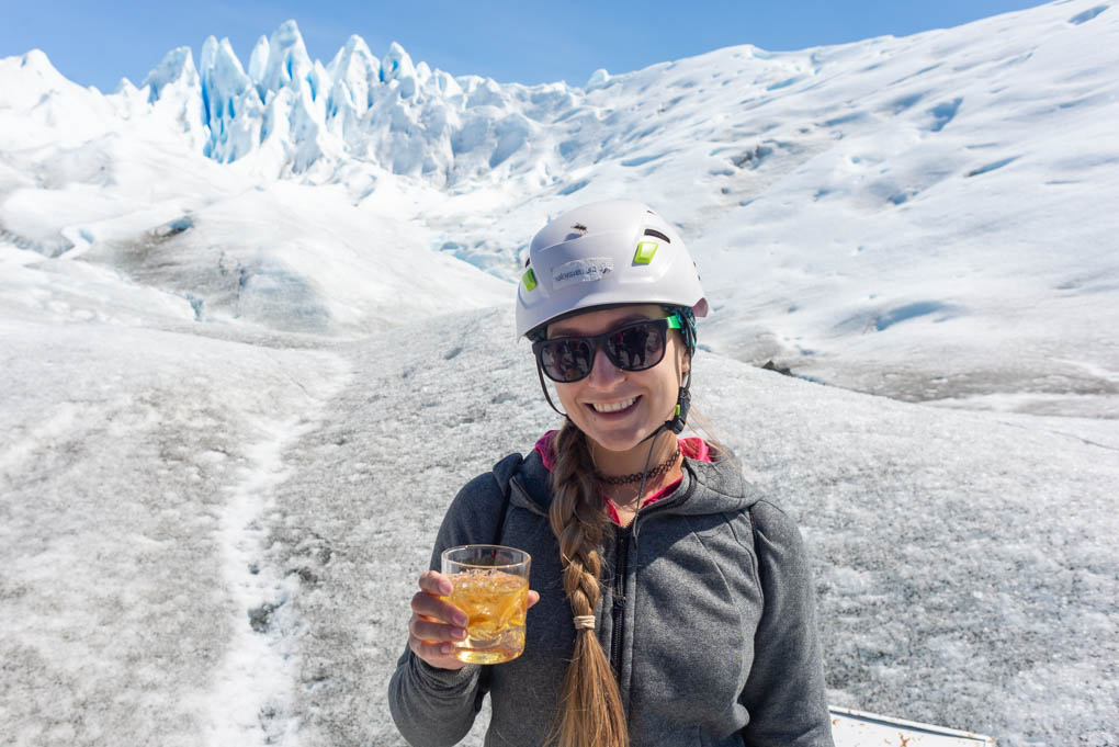drinking whisky with glacier ice on the mini trekking perito moreno glacier tour