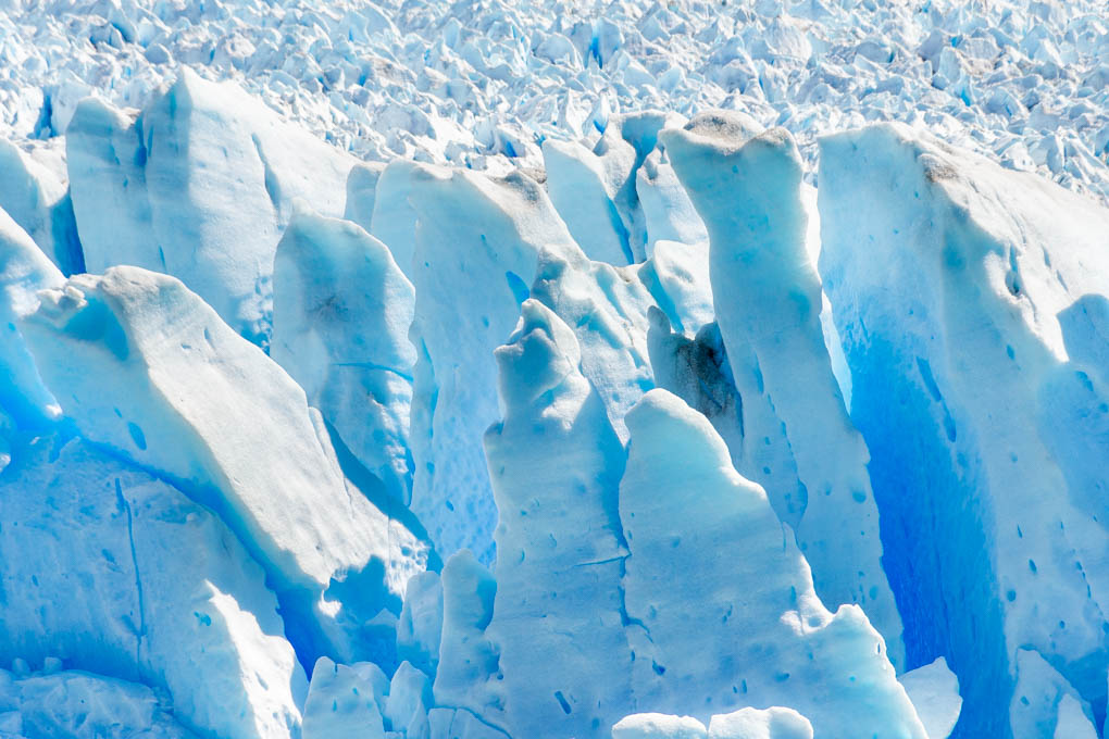 A close up shot of the ice of the Serrano Glacier