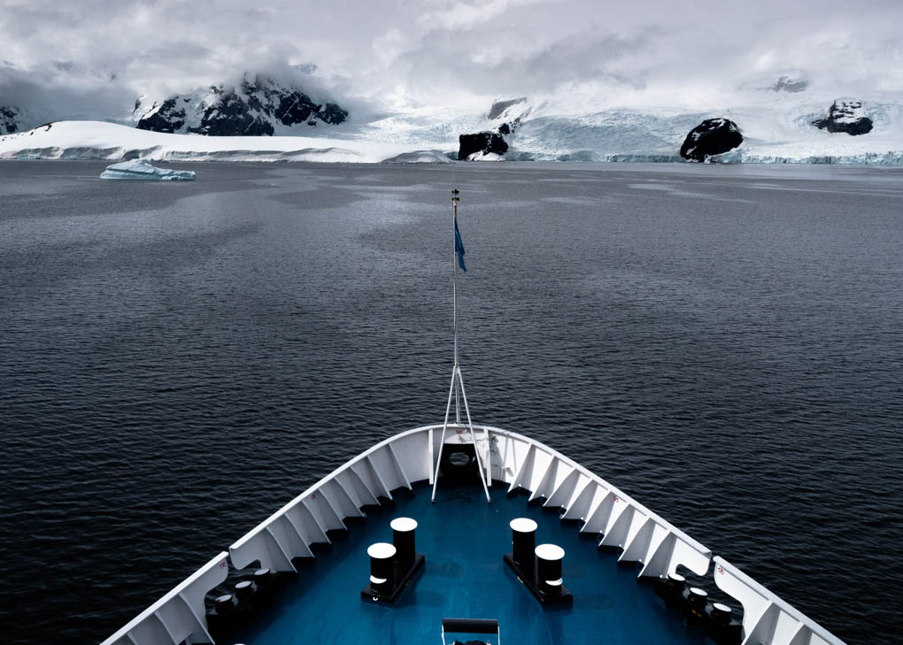 A cruise ship sailing in Antarctica