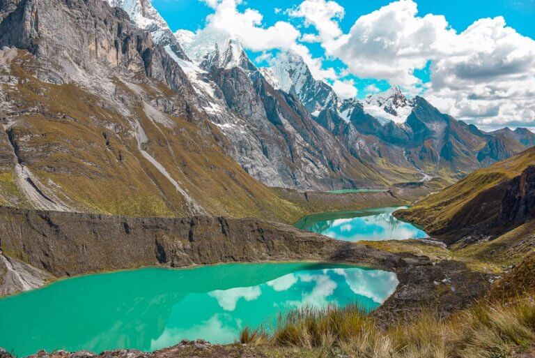 landscape shot of the Tres Lagunas on the huayhuash circuit in Peru