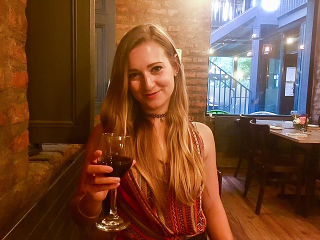 girl drinking wine in santiago