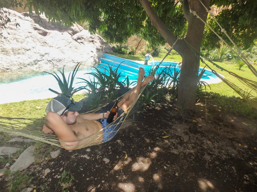 Daniel relaxing in  hammock at our hotel in the Colca Canyon, Peru