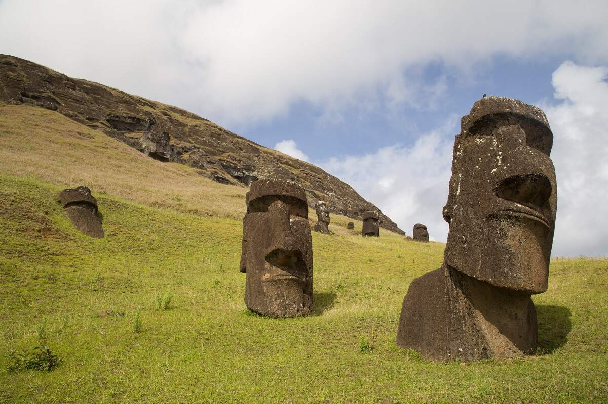 view of heads at Easter Island, Chile