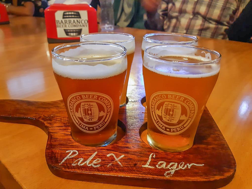 A tasting paddle at Barranco Beer Company