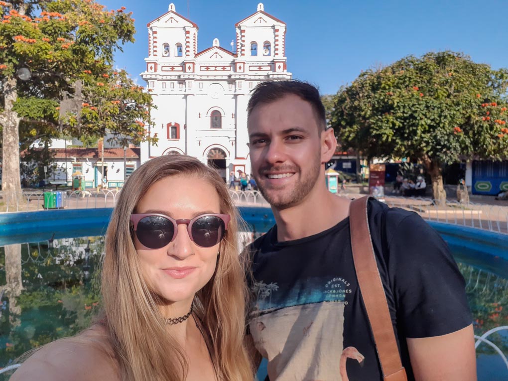 Bailey and Daniel in the main square of Guatapé