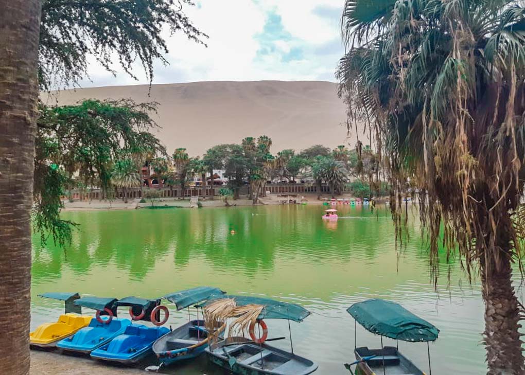 View of the lake in Huacachina, Peru