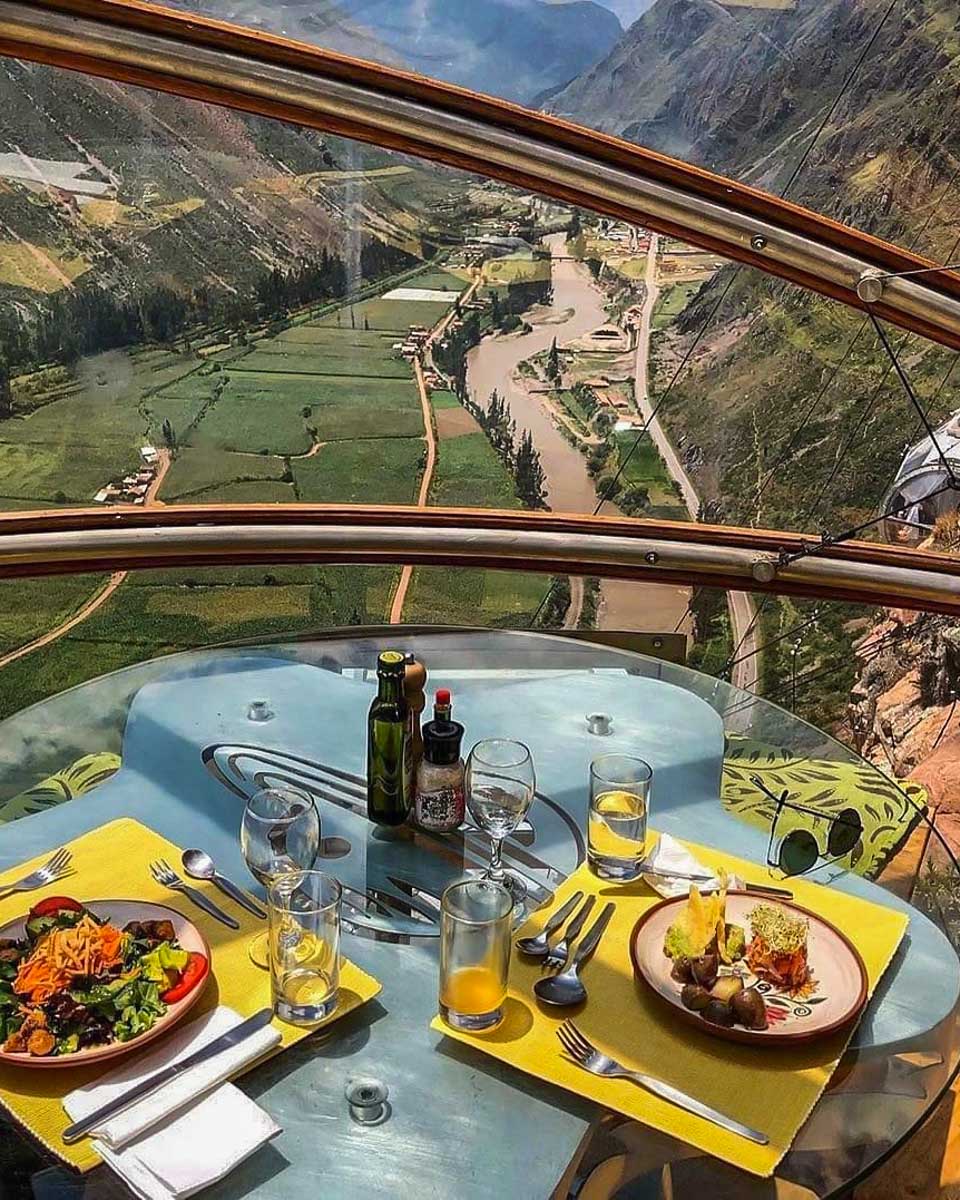 Two meals at the table with an epic view at the Sky Lodge Adventure suites overlooking the sacred Valley in Peru