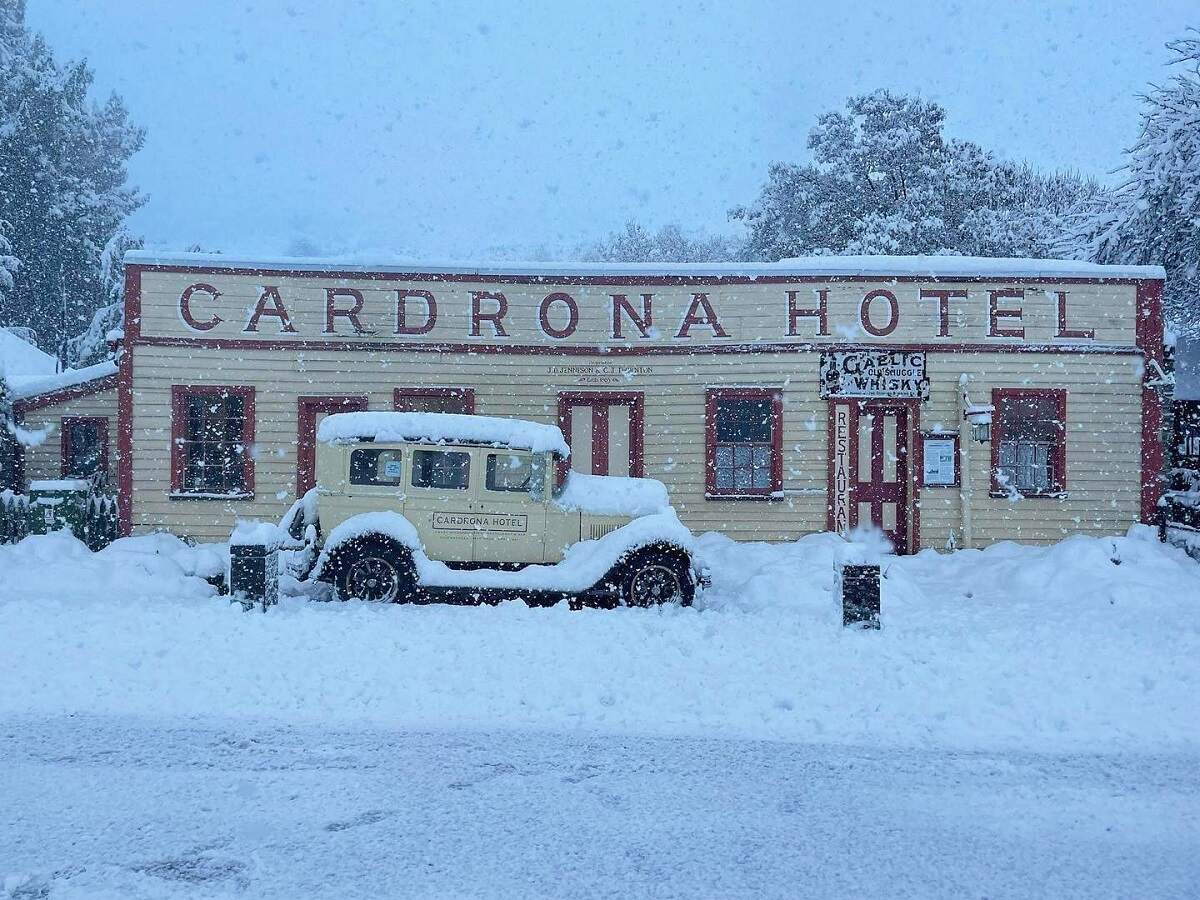 the outside of the Historic Cardrona Hotel in the winter