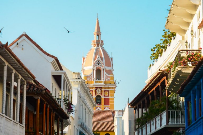 A stunning view of the cathedral in the Old Town of cartagena, Colombia